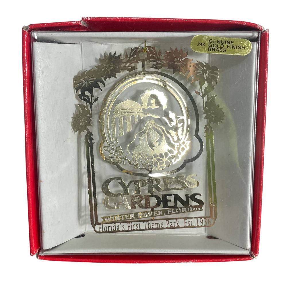 Cypress Gardens Florida Ornament 24K Gold Brass Winter Haven Souvenir